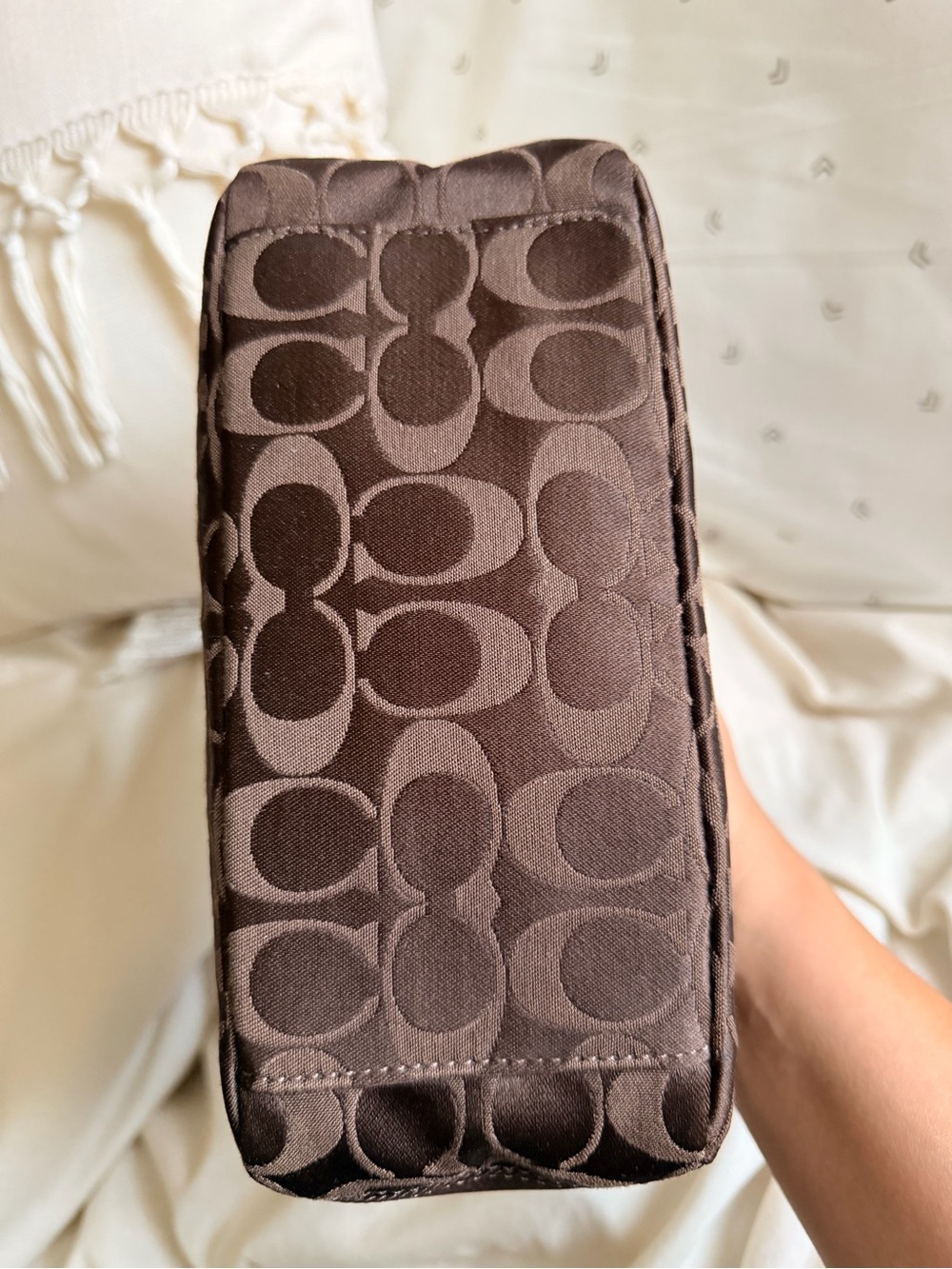 Coach Chocolate Brown Signature Jacquard Shoulder Baguette Bag - Picture 4 of 8